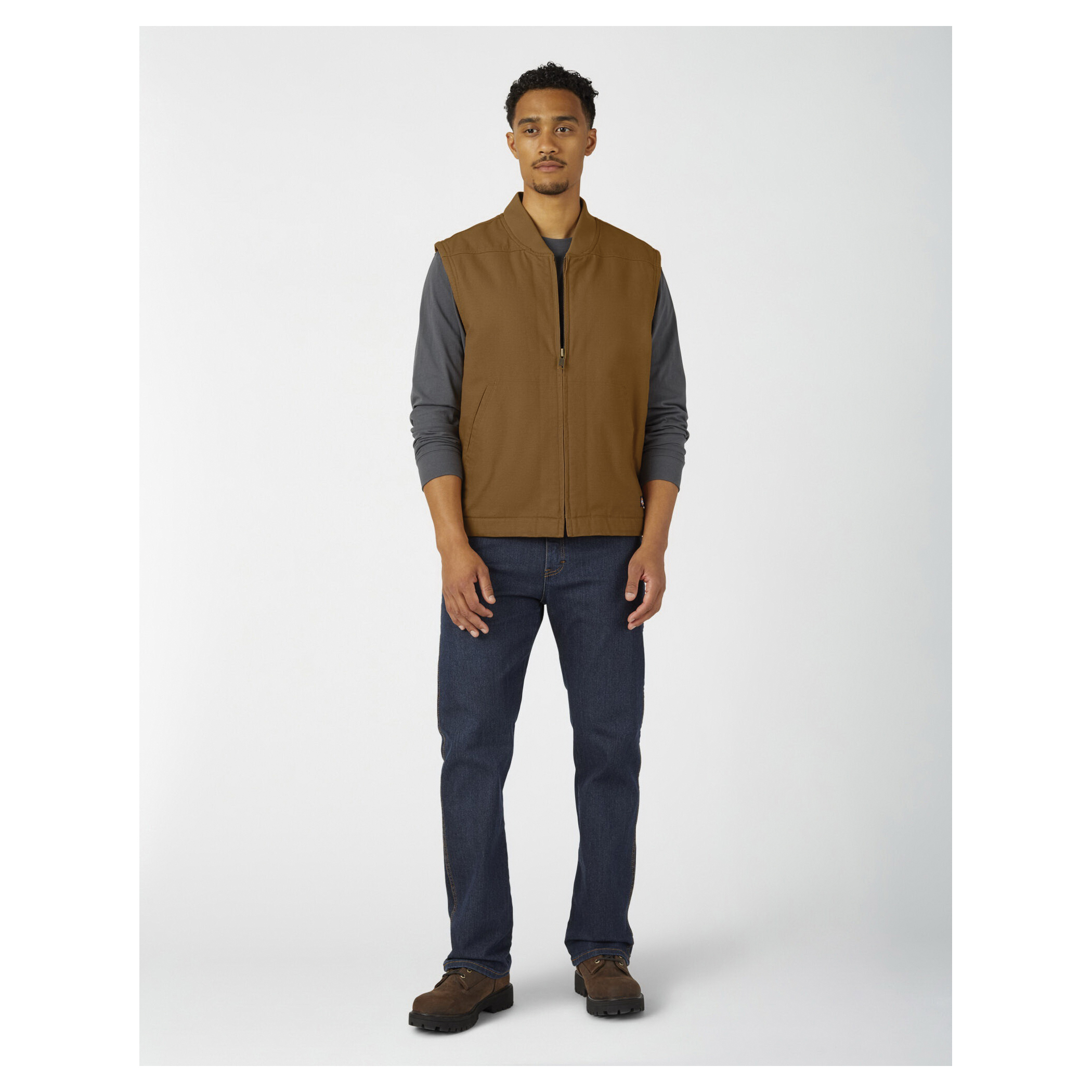 Dickies TE357-RBD-L Vest, L, Cotton, Brown, Zipper Closure