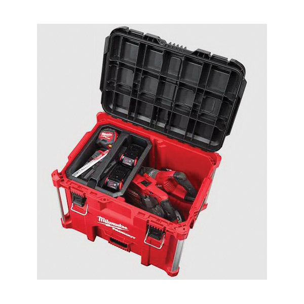Milwaukee PACKOUT 48-22-8429 Tool Box, 100 lb, Polypropylene, Black/Red, 16.9 in H x 21.8 in W x 15.5 in D Outside