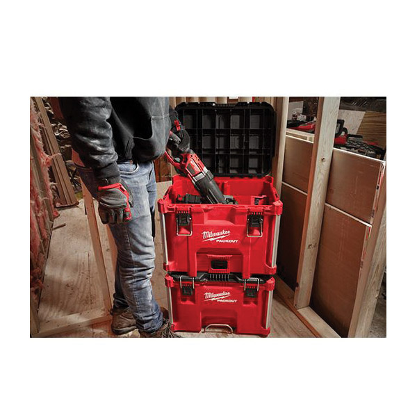 Milwaukee PACKOUT 48-22-8429 Tool Box, 100 lb, Polypropylene, Black/Red, 16.9 in H x 21.8 in W x 15.5 in D Outside