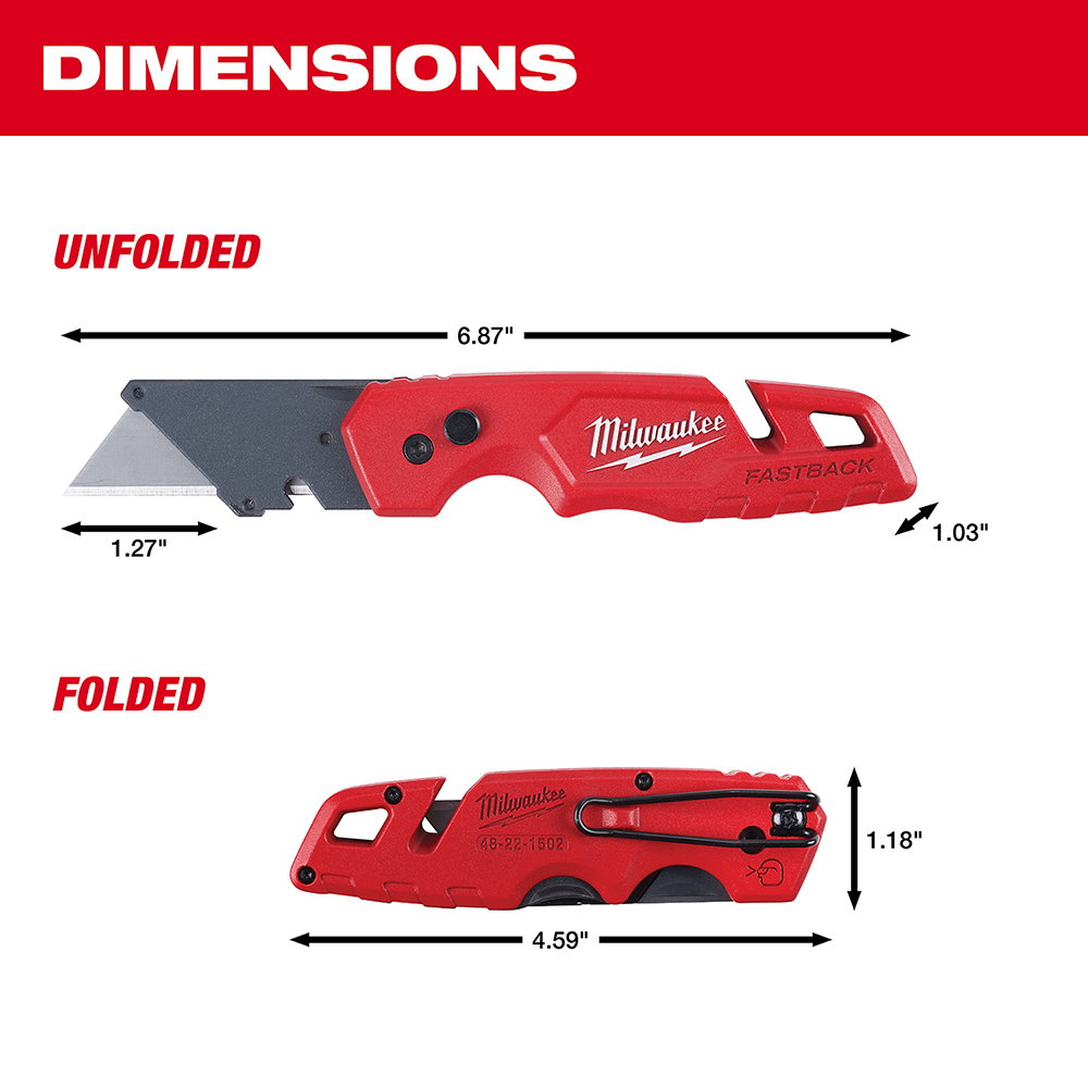 Fastback Folding Utility Knife and Blade Set, Milwaukee, 1-1/4 in L Blade, Steel Blade, 50-Blade - 4