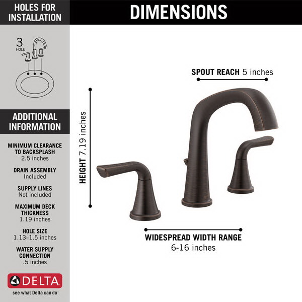 Larkin Bath Faucet, Delta, 2-Handle, Widespread, Venetian Bronze - 2