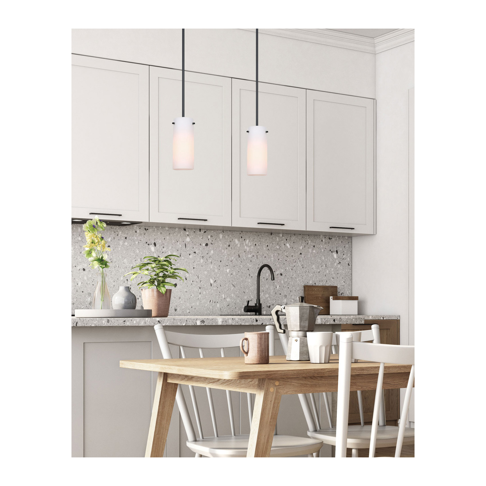 Lander Mini Pendant Light, Canarm, 1-Light, Matte Black, Opal Glass - 2