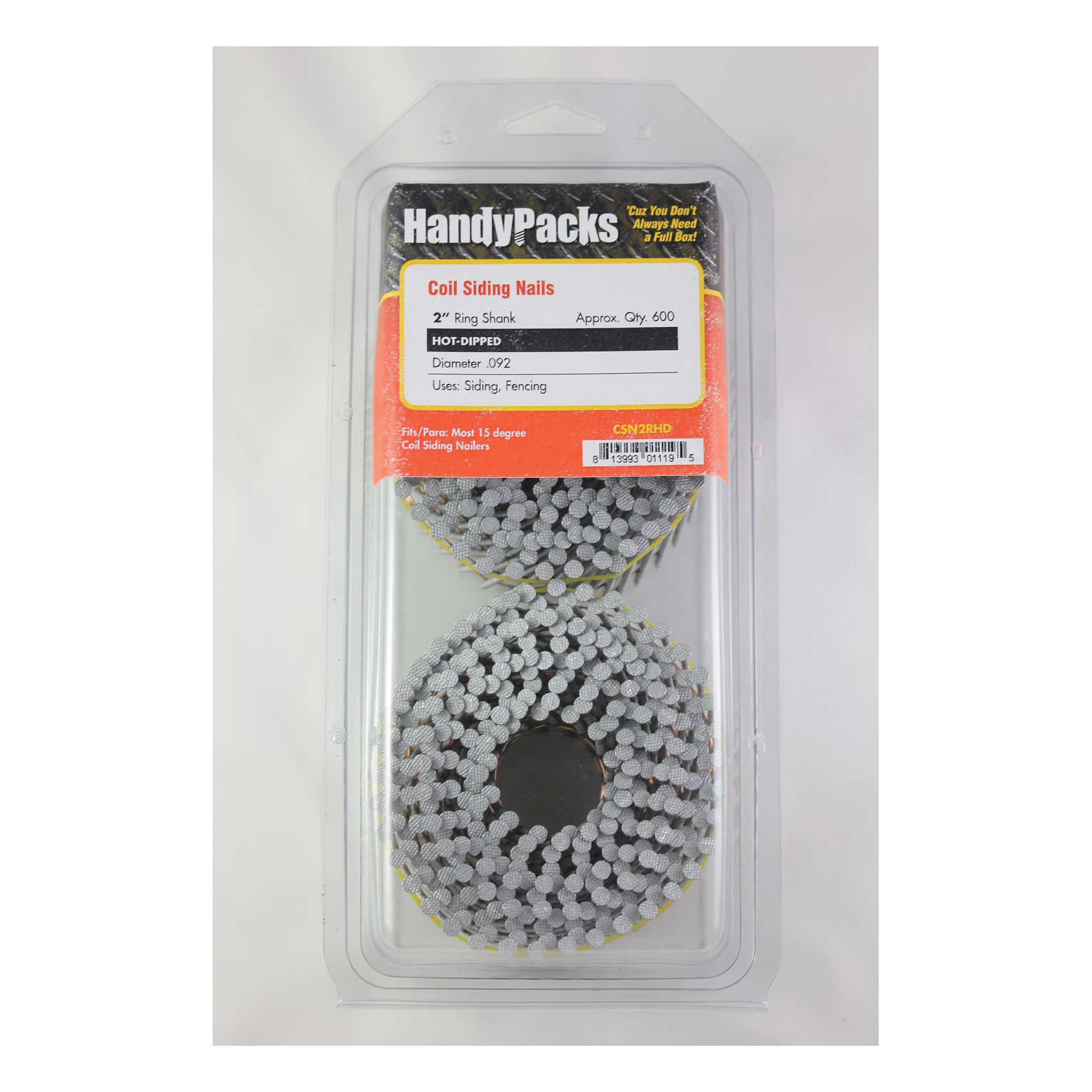 2 in L x 0.092 Ring Shank Siding Nail, Jensen Fasteners, Hot-Dipped Galvanized, 600PK - 1