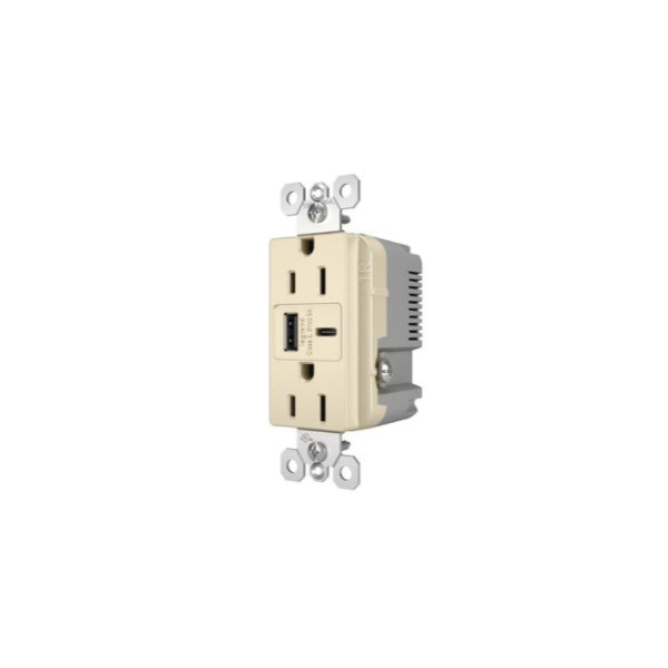 Legrand radiant R26USBAC6LACCV4 USB Outlet, 15 A, 125 V, Type A, C USB, NEMA: NEMA 5-15R, Light Almond