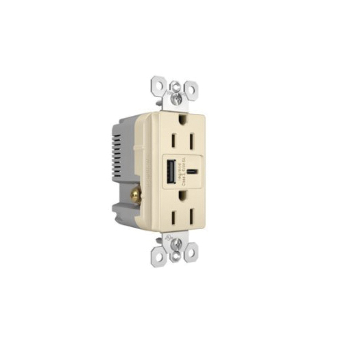 Legrand radiant R26USBAC6LACCV4 USB Outlet, 15 A, 125 V, Type A, C USB, NEMA: NEMA 5-15R, Light Almond