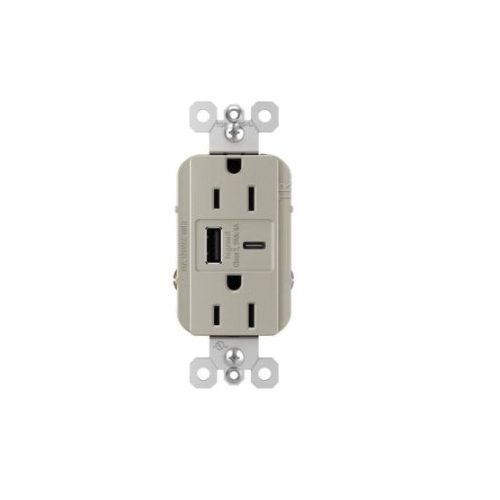 radiant R26USBAC6NICCV4 USB Outlet, Type A/C, 15 A, 125 V, NEMA 5-15R, Nickel
