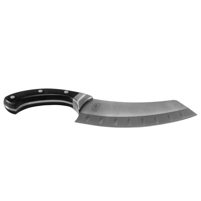 6326379R06 Cleaver and Chef's Knife, Carbon Steel Blade, Black/Silver Handle, Full-Tang, Riveted Blade