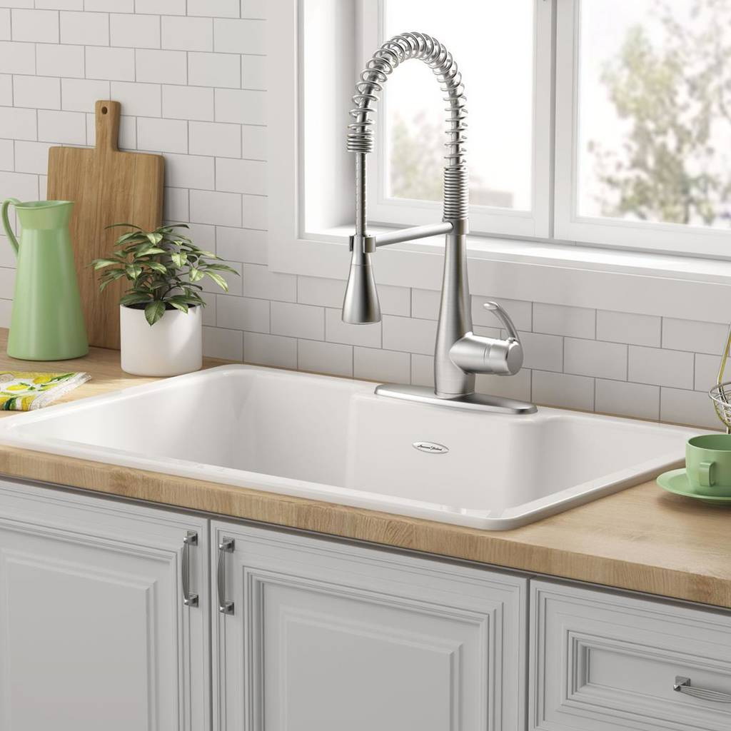 Quince Kitchen Sink, American Standard, Top-Mount, 1-Bowl, 3-Hole, Cast Iron - 4