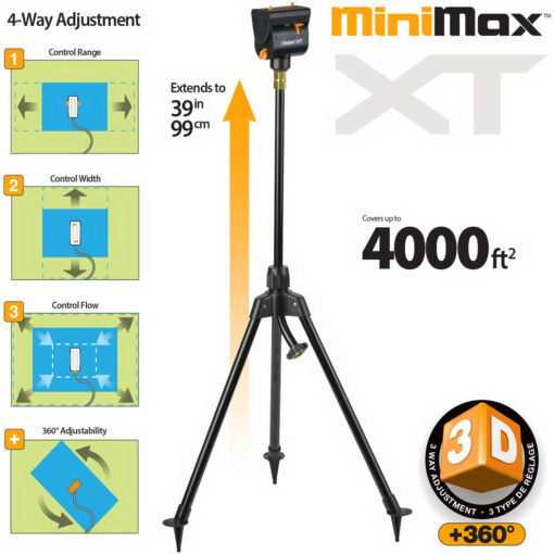Minimax Turbo Oscillating Sprinkler with Tripod, Melnor, 5/8 in Connection, 4000 sq-ft, ABS/Metal - 5