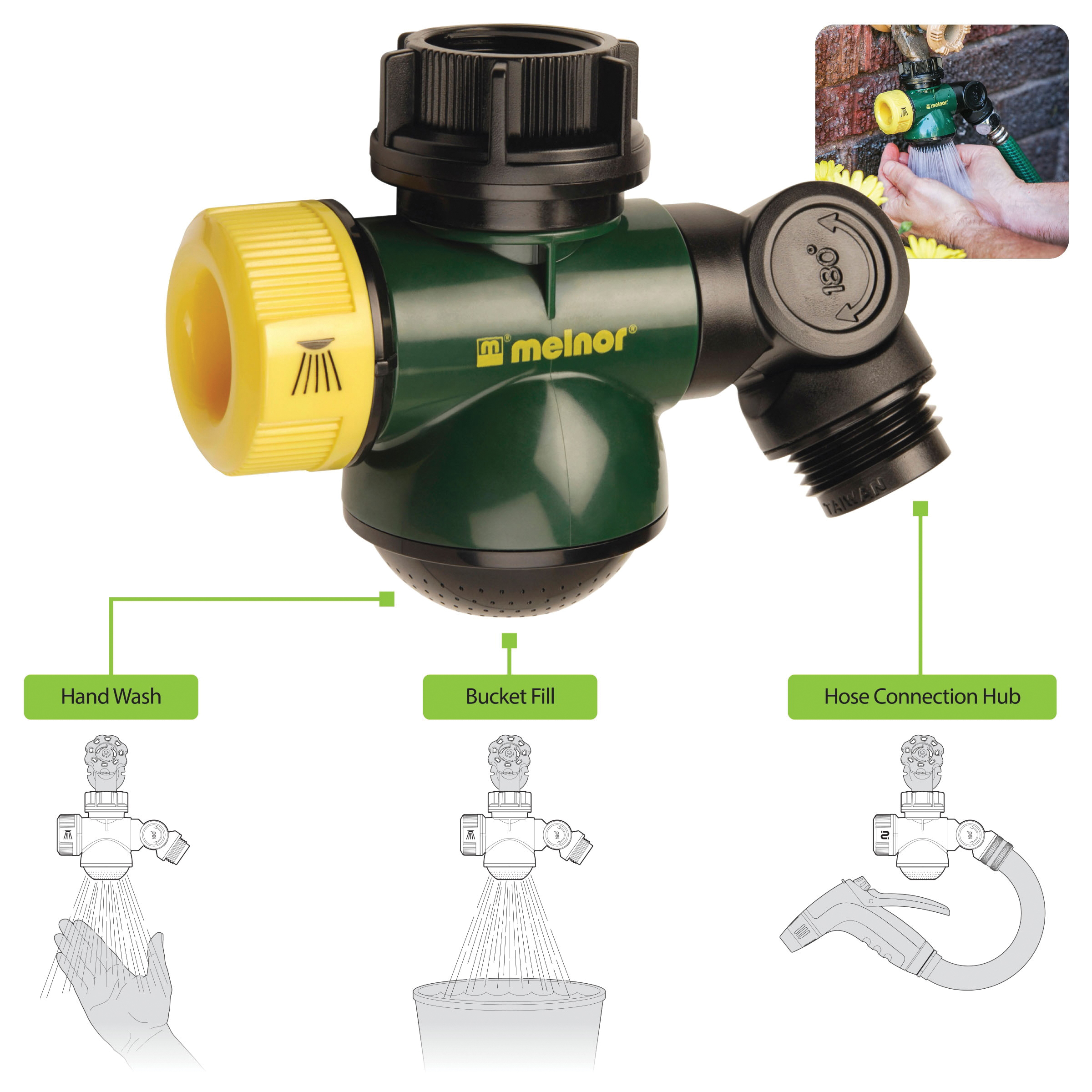 Hose Connection Hub, Melnor, 1-Port/Way, Plastic Body - 3