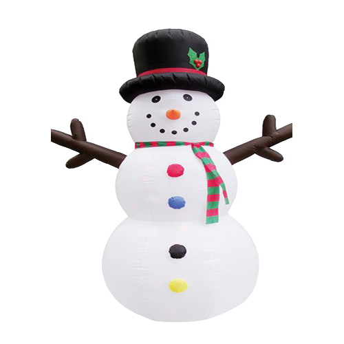 90608 Snowman Inflatable with Mitten, White Snowing Projector Lights, LED Bulb, 8 ft Tall