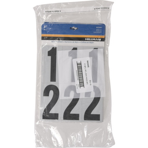 Adhesive House Number Pack, Hillman, Black On Reflective Silver 3 in, 27 pk - 5