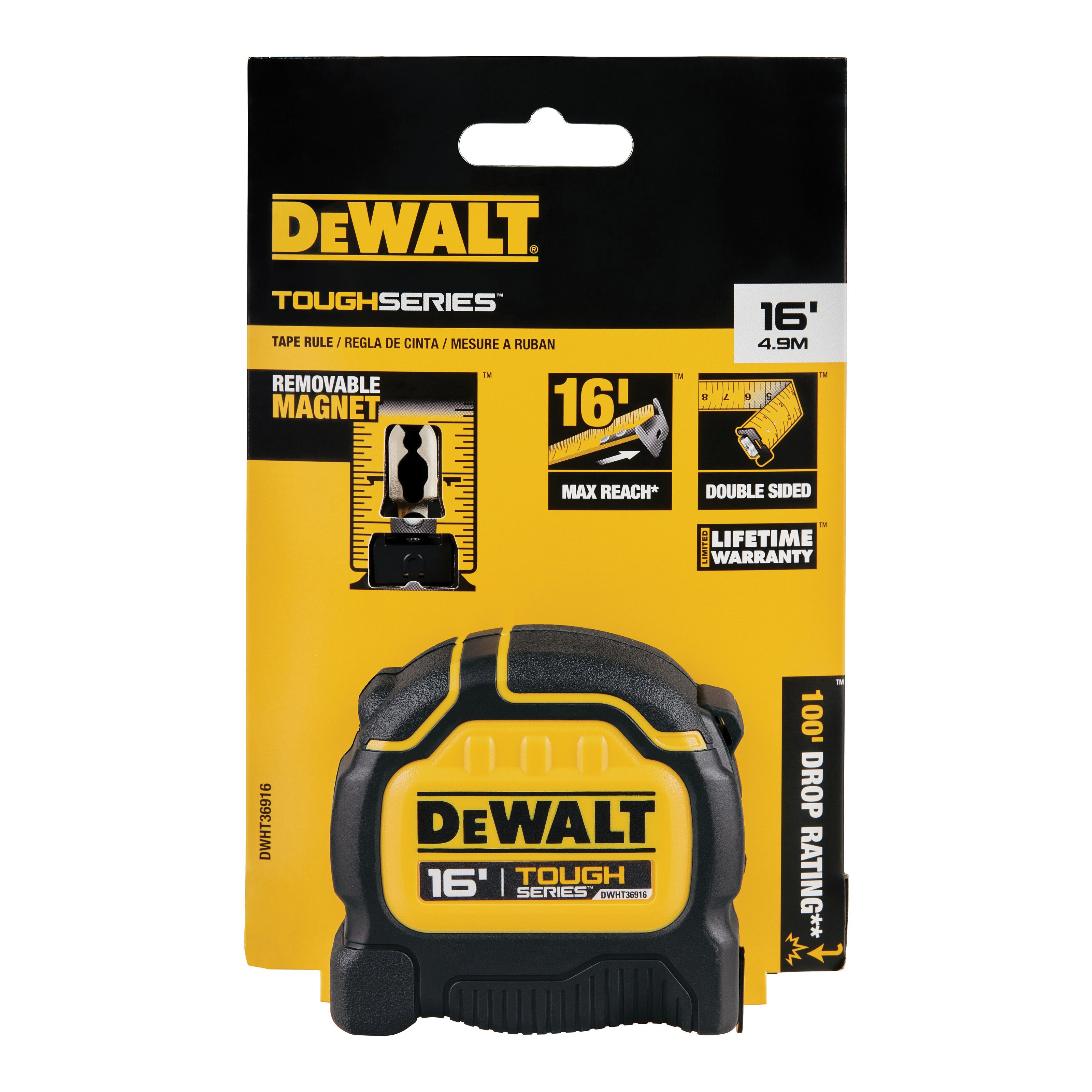 DeWALT Tough Series DWHT36916S Tape Measure, 16 ft L Blad