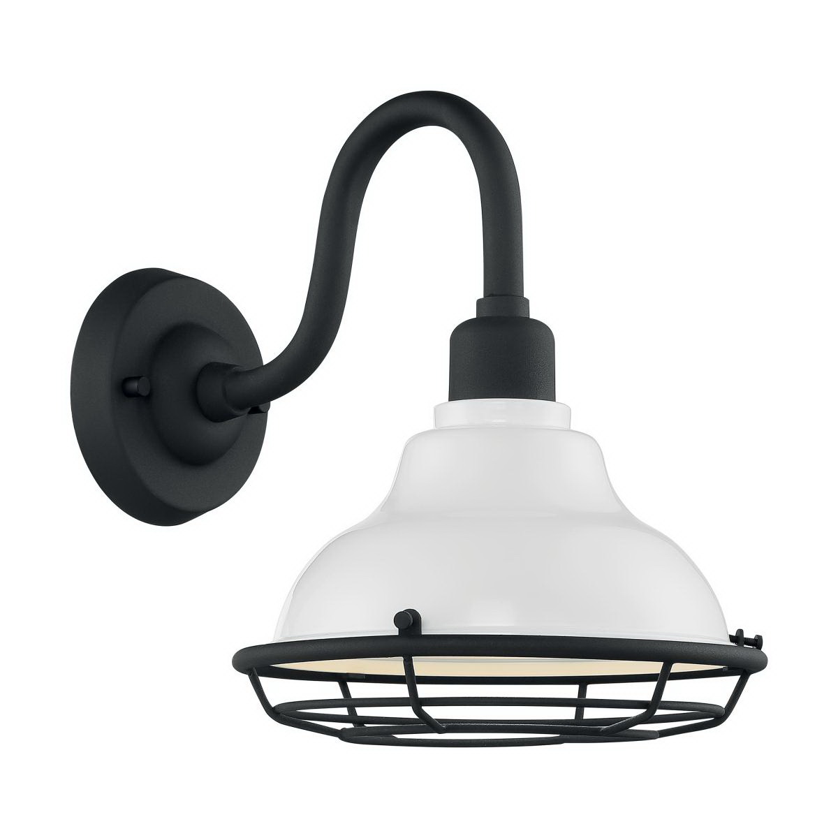 Satco Newbridge 60-7021 Sconce, 120 V, Incandescent Lamp, Steel Fixture, Gloss White/Textured Black Fixture - 1
