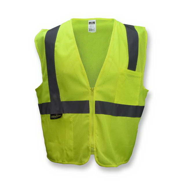 SV2ZGM3X Safety Vest, 3XL, Unisex, Fits to Chest Size: 64 in, Polyester, High-Visibility Green/Silver, Zipper