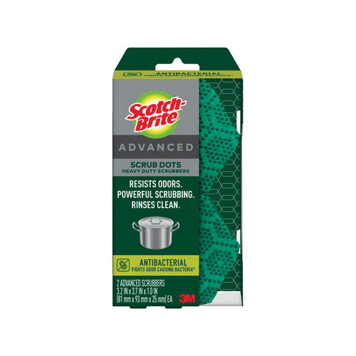 Scotch-Brite Scrub Dots SDA-HD-2 Advanced Anti-Bacterial Heavy-Duty Scrubber, Recycled Fiber Abrasive, 3.7 in L