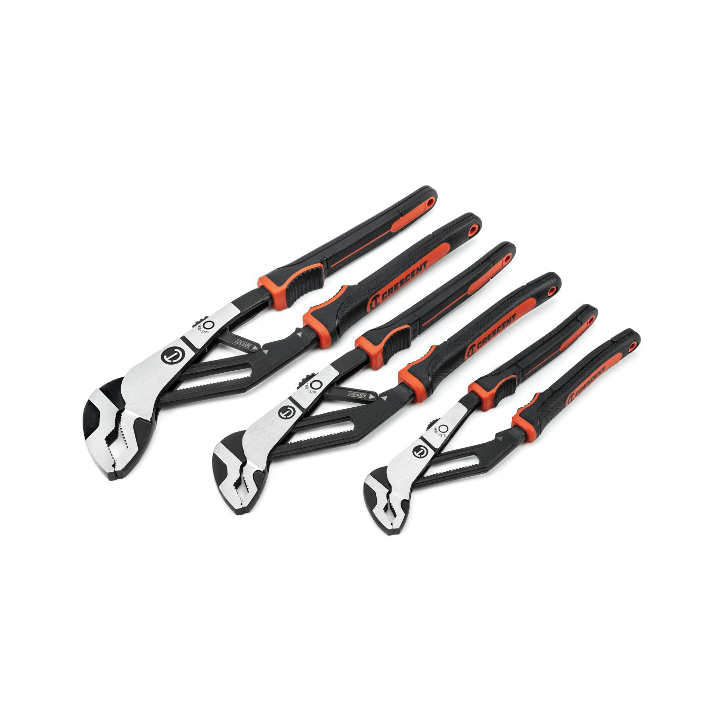 Crescent Z2 Auto-Bite Series RTABCGSET3 Tongue and Groove Plier Set, 3-Piece, Alloy Steel, Black/Rawhide, Polished