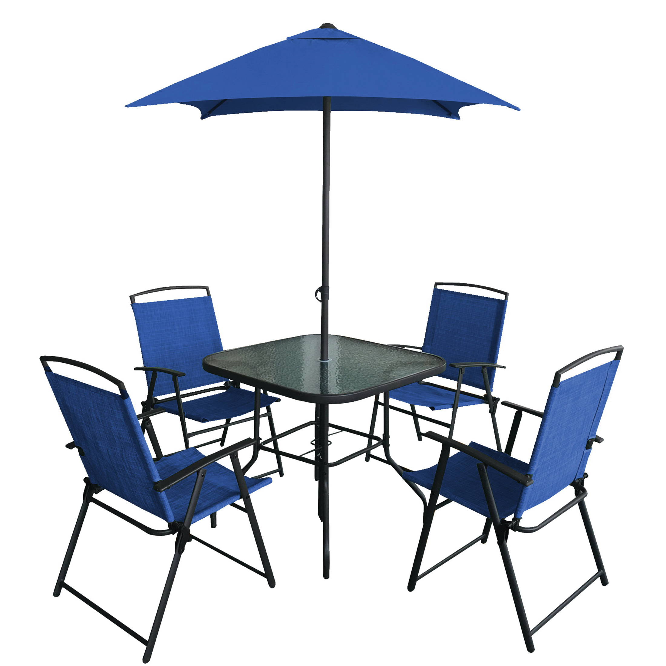 H5343 Olympia Patio Set with Folding Chair, 6-Piece, 4 Seating, Square Table, Glass Tabletop