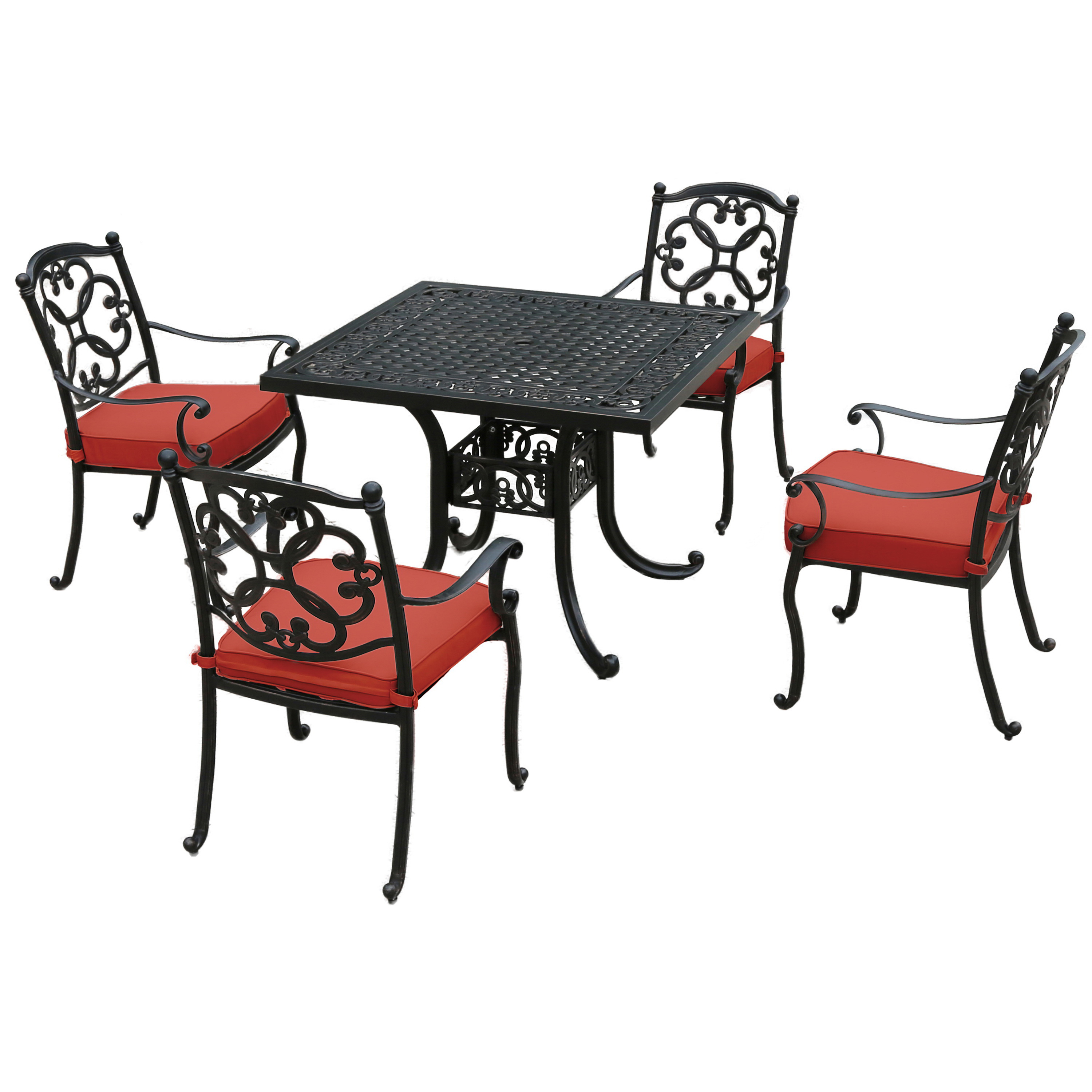 161004 Athena Dining Set, 5-Piece, 4 Seating, Square Table, Cast Aluminum Tabletop, Dining Seat