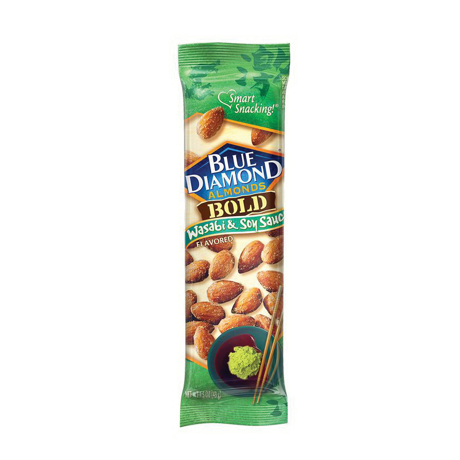 Blue Diamond BOLD Series 5230 Almonds, Soy Sauce, Wasabi Flavor, 1.5 oz Tube - 2