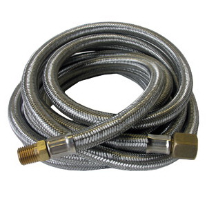 Lasco 16-9085 Cooker Hose, 12 ft L, MIP x Female Flare Swivel, Brass/Stainless Steel