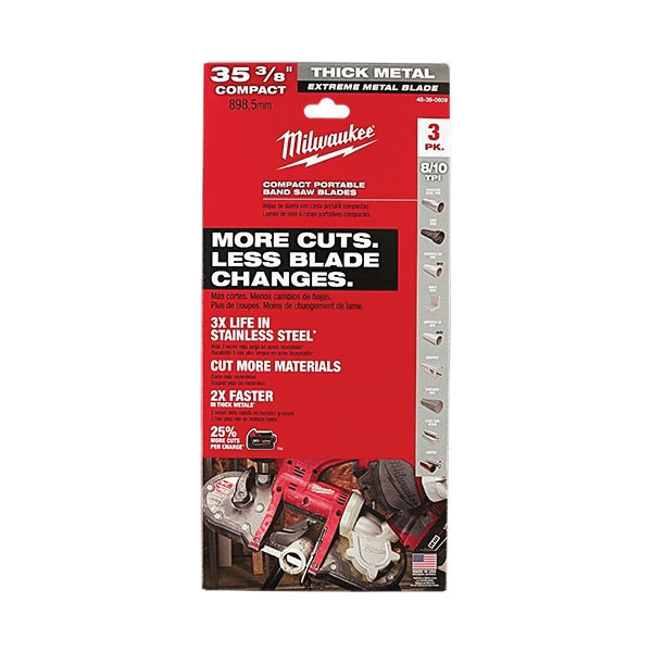 Milwaukee 48-39-0609 Portable Band Saw Blade, 1/2 in W, 35-3/8 in L, 8/10 TPI, HSS Cutting Edge, Bi-Metal - 2