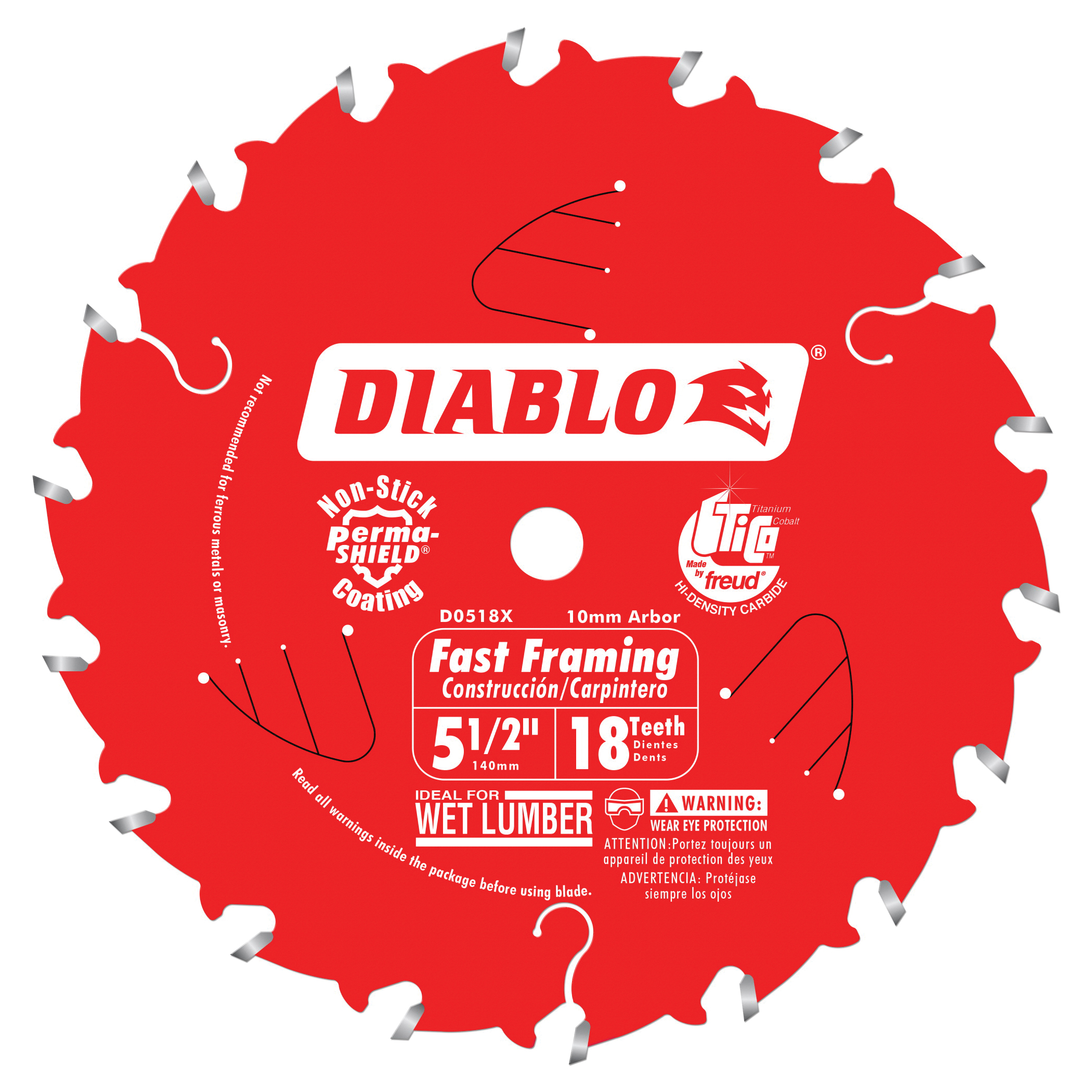 D055018WMX Fast Framing Saw Blade, 5-1/2 in Dia, 20 mm Arbor, 18-Teeth