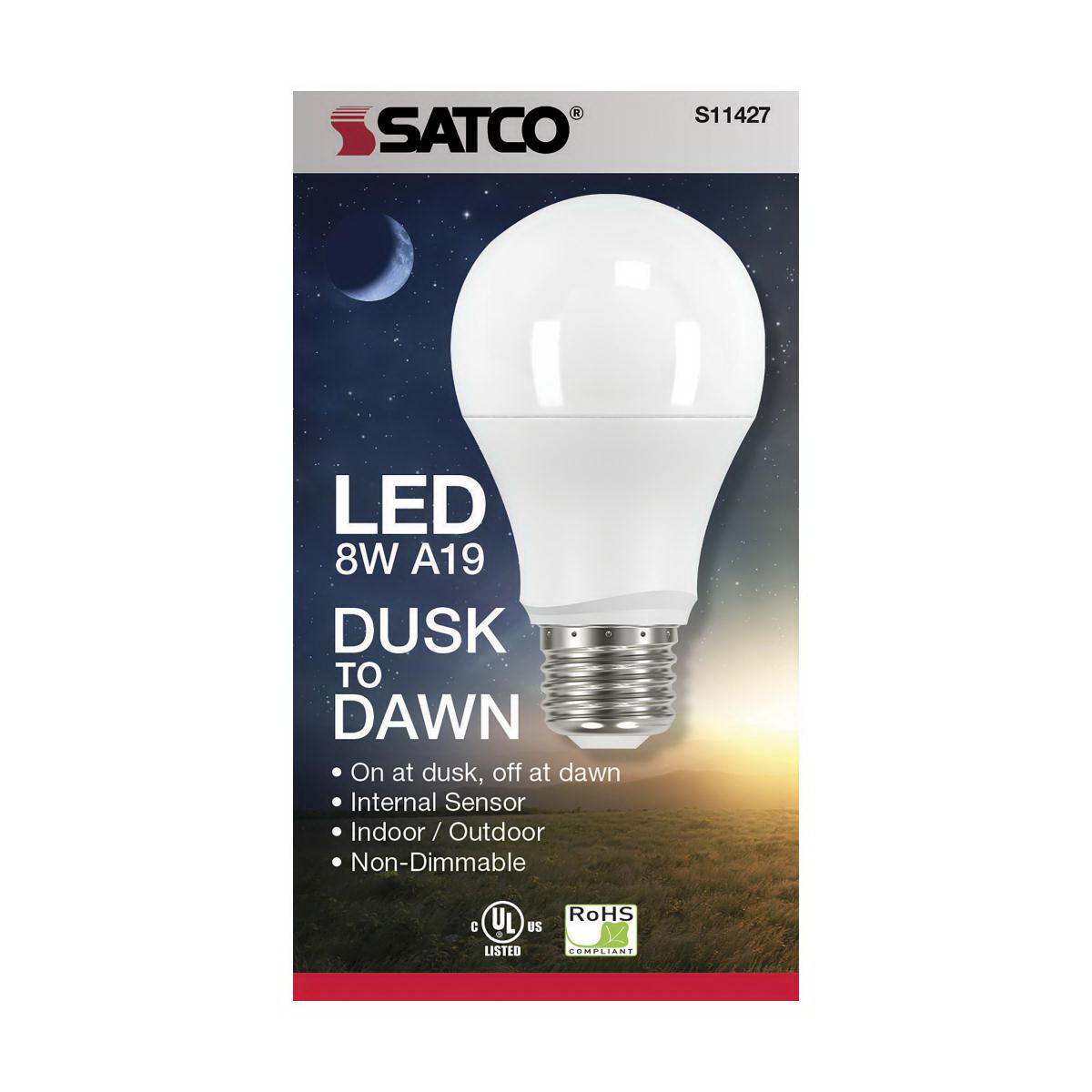 LED Bulb, Satco, 60 Watt Equivalent, A19, E26, 800 Lumens, 5000 K - 3