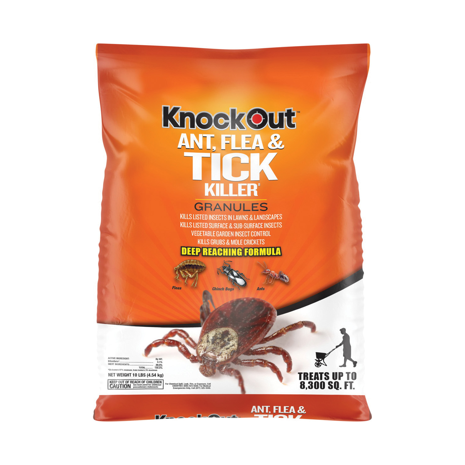 KnockOut 342031 Ant/Flea/Tick Killer, Granule, Landscapes, Lawns, Vegetable and Ornamental Garden, 10 lb