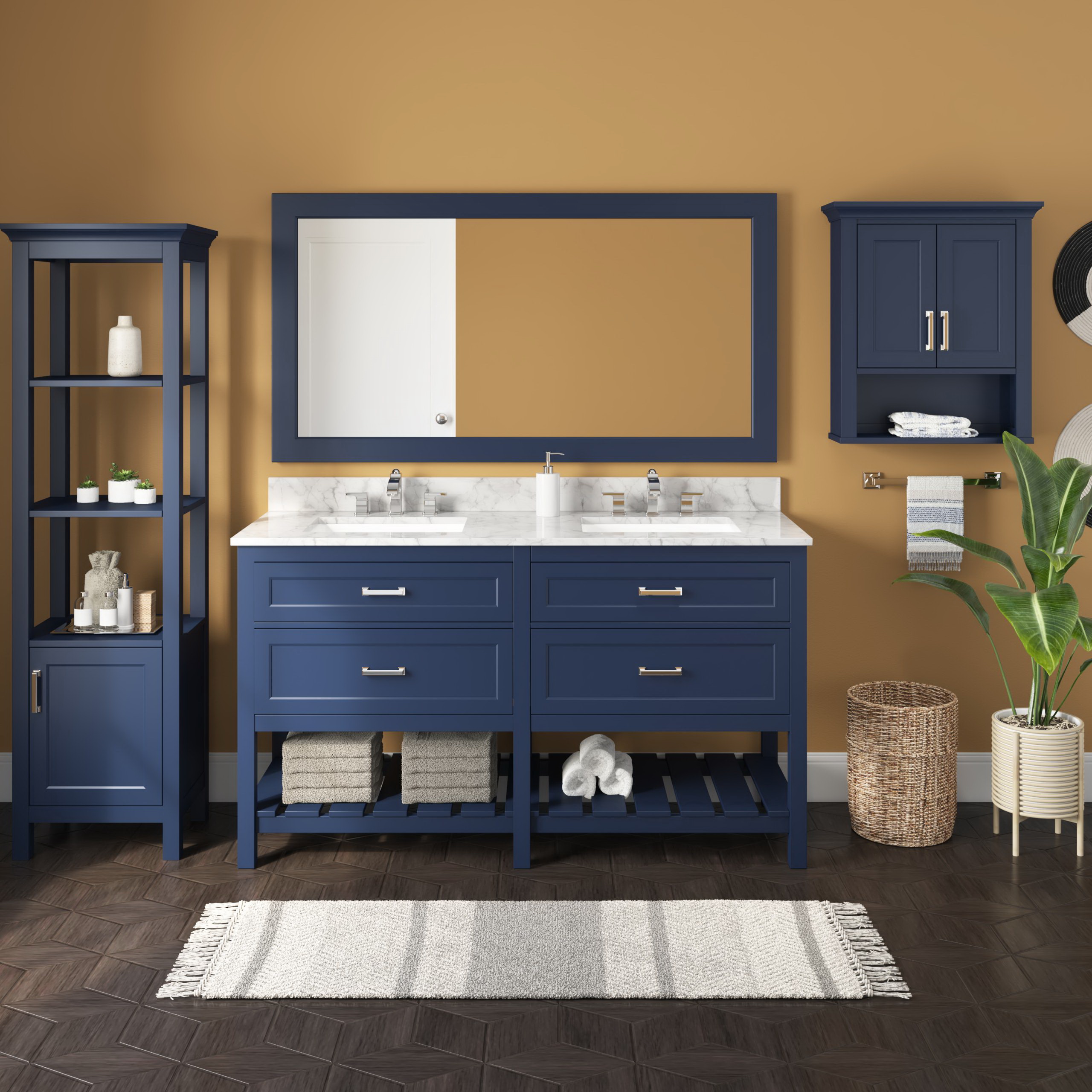 Foremost Lawson Series LSBM6032 Framed Mirror, 32 in L, 60 in W, Aegean Blue Frame - 4