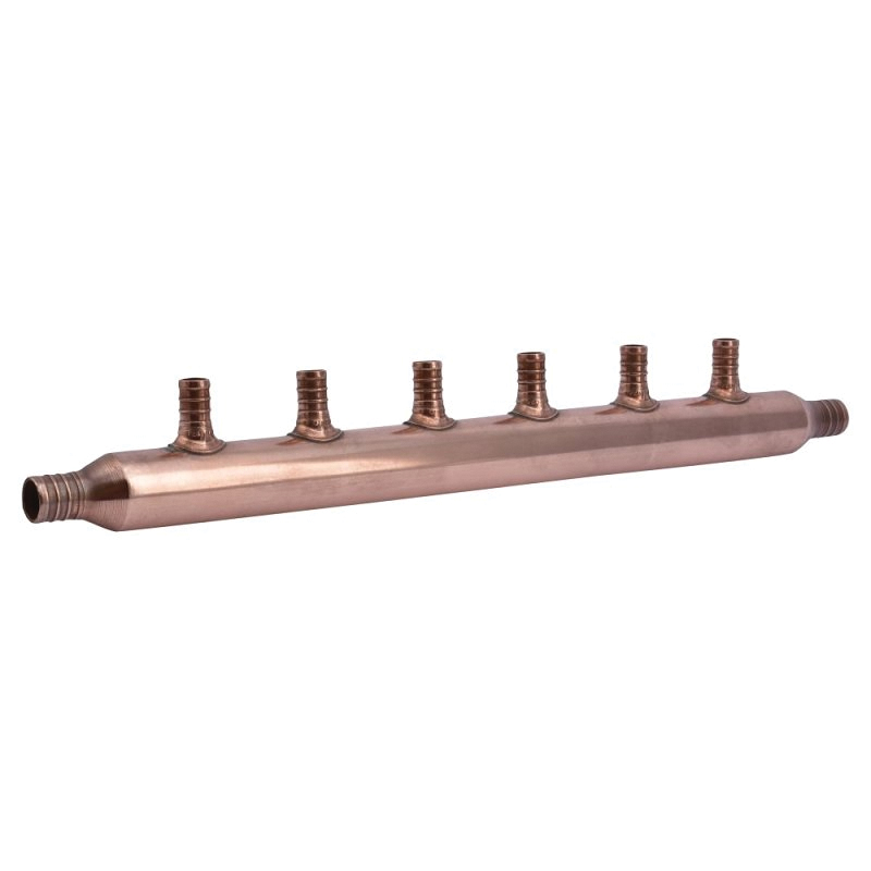22788A Manifold, 3/4 in Inlet, 6-Outlet, 1/2 in Outlet, Copper, 160 psi Pressure