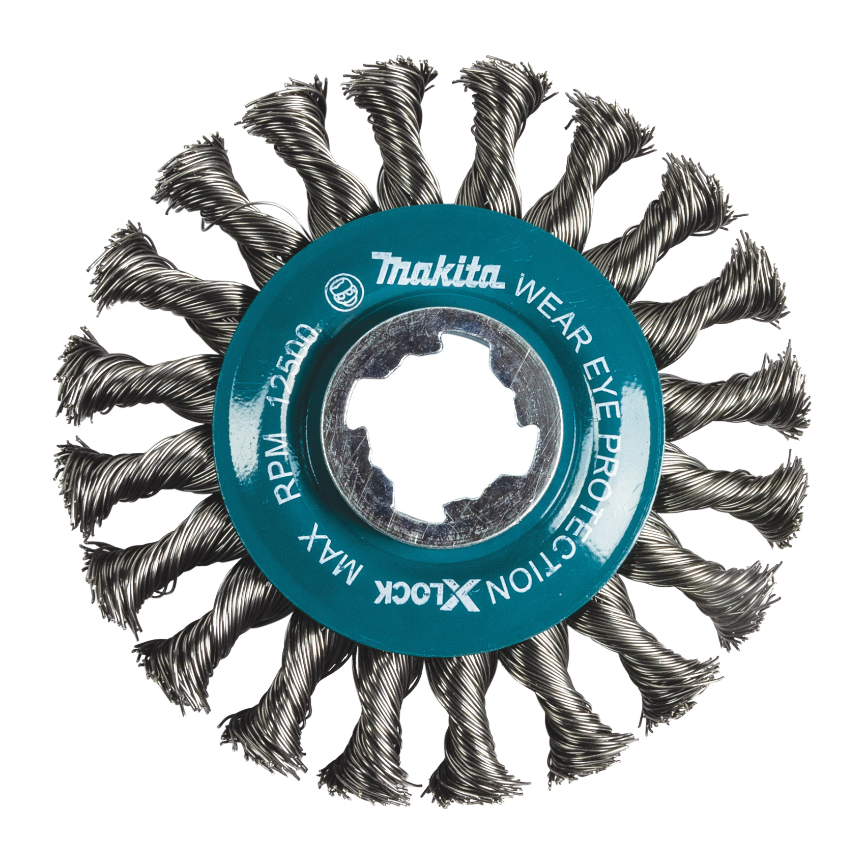 Makita X-LOCK D-72643 Wire Wheel Brush, 4-1/2 in Dia, Knot Cable Twist Bristle, 0.02 in Dia Bristle