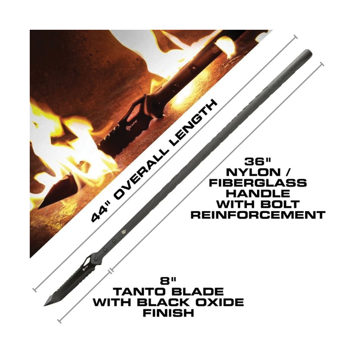 Reapr 11022 TAC Javelin Serrated Spear, Stainless Steel, Black Oxide, 44 in OAL - 2