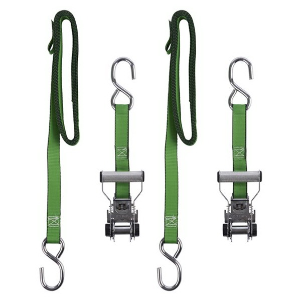 85426 Tie-Down, Ratchet Adjustment, 1 in W, 14 ft L, Bright Green, 500 lb Working Load, S-Hook End, 2/PK