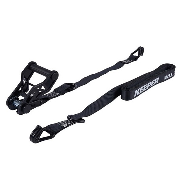 Keeper 85450 Tie-Down, 1-1/4 in W, 16 ft L, Black, 1000 lb Working Load, J-Hook End, 2/PK - 2