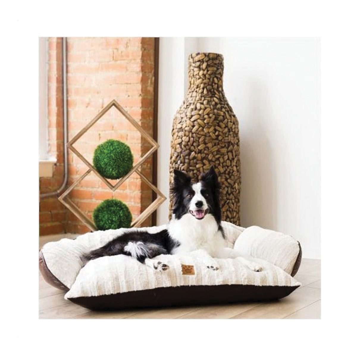 SnooZZy Rustic 85555 Luxury Comfy Couch Pet Bed, 40 in L, 30 in W, Leather/Plush Fabric Cover, Brown/Cream
