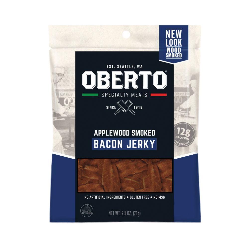 Oberto 1760 Bacon Jerky, Applewood Smoke, 2.5 oz, Bag