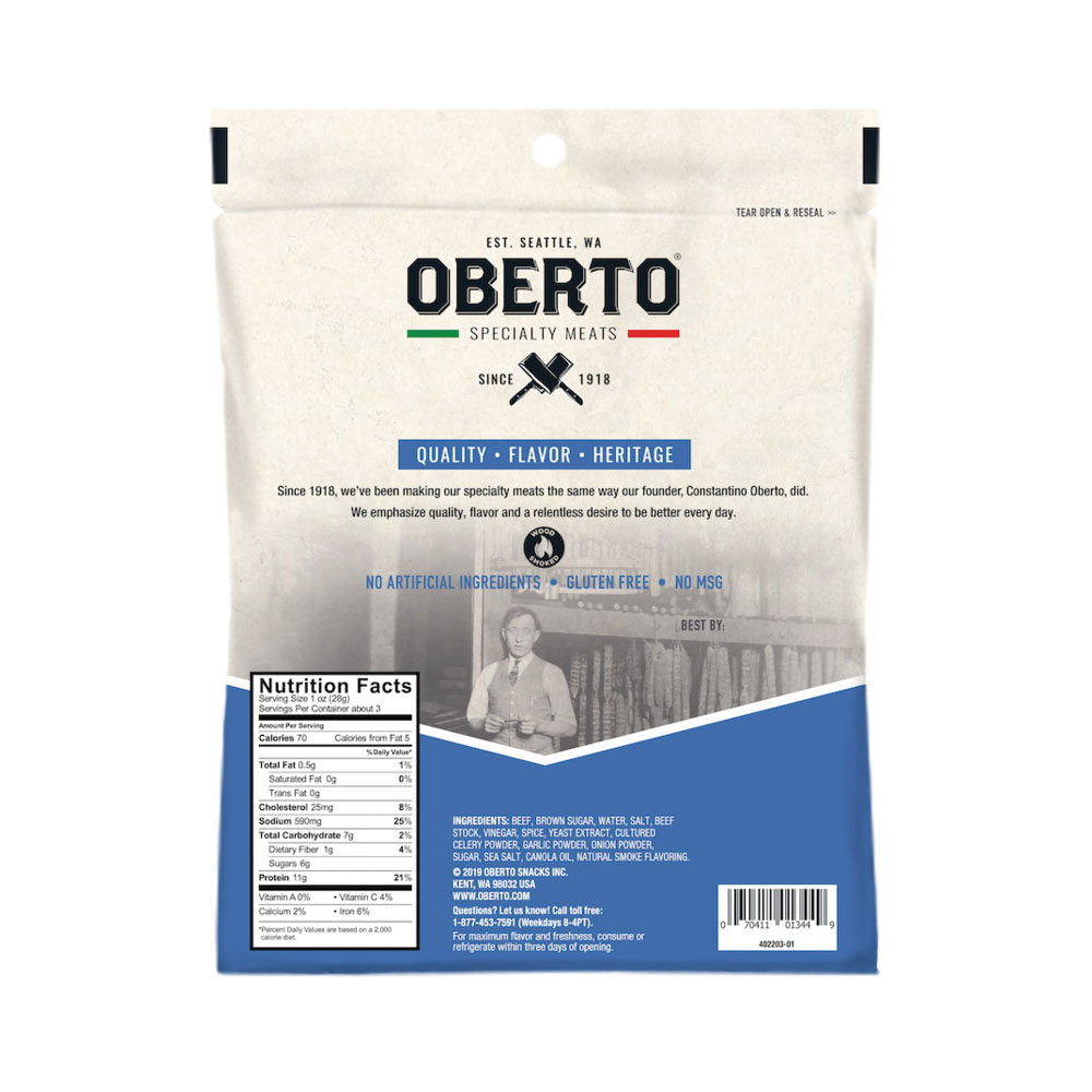 Oberto 1764 Beef Jerky, Natural Smoke, Pepper, 3.25 oz