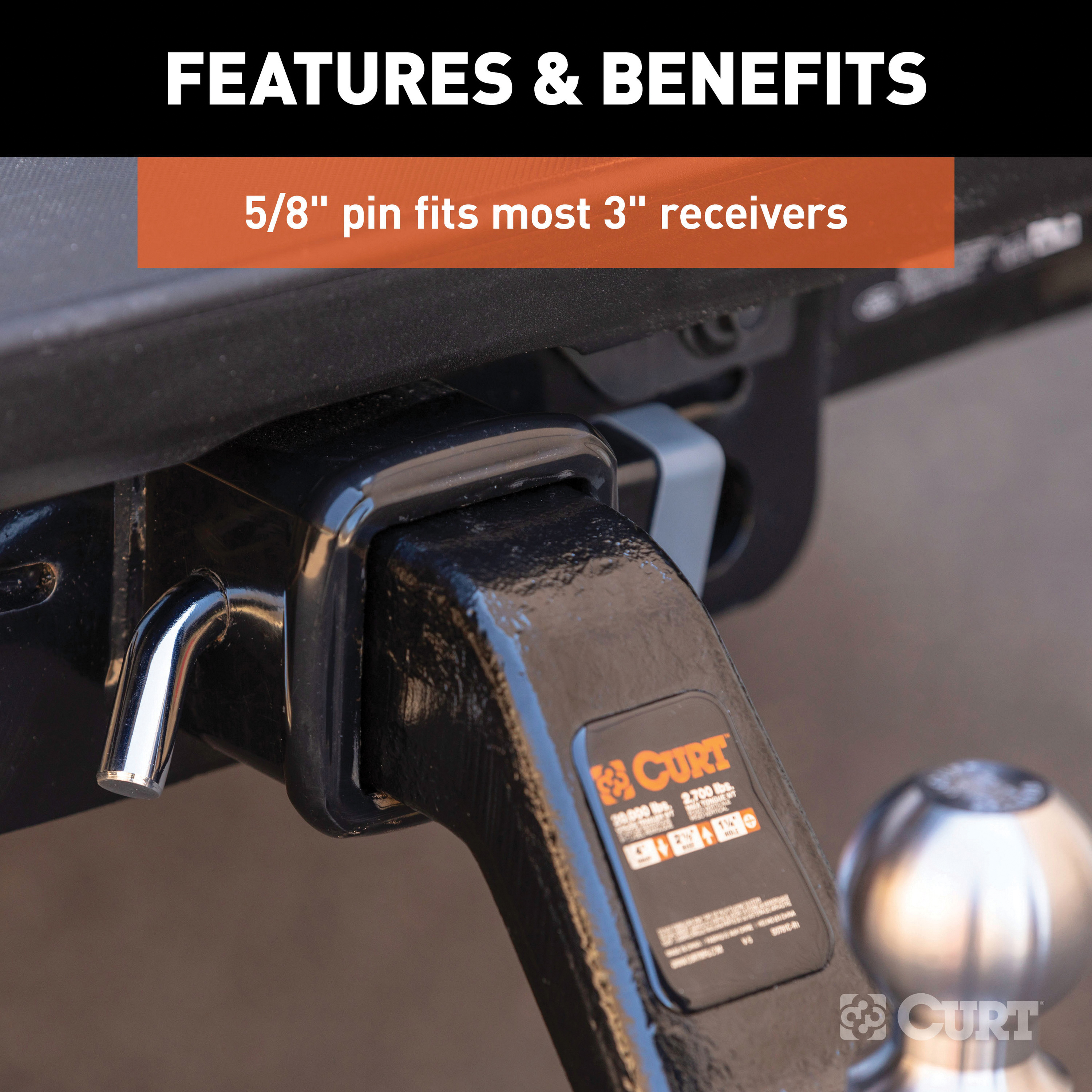 Curt 23021 Trailer Hitch Lock, 5/8 in Dia Pin, 6-3/4 in OAL, Carbon Steel, Chrome-Plated