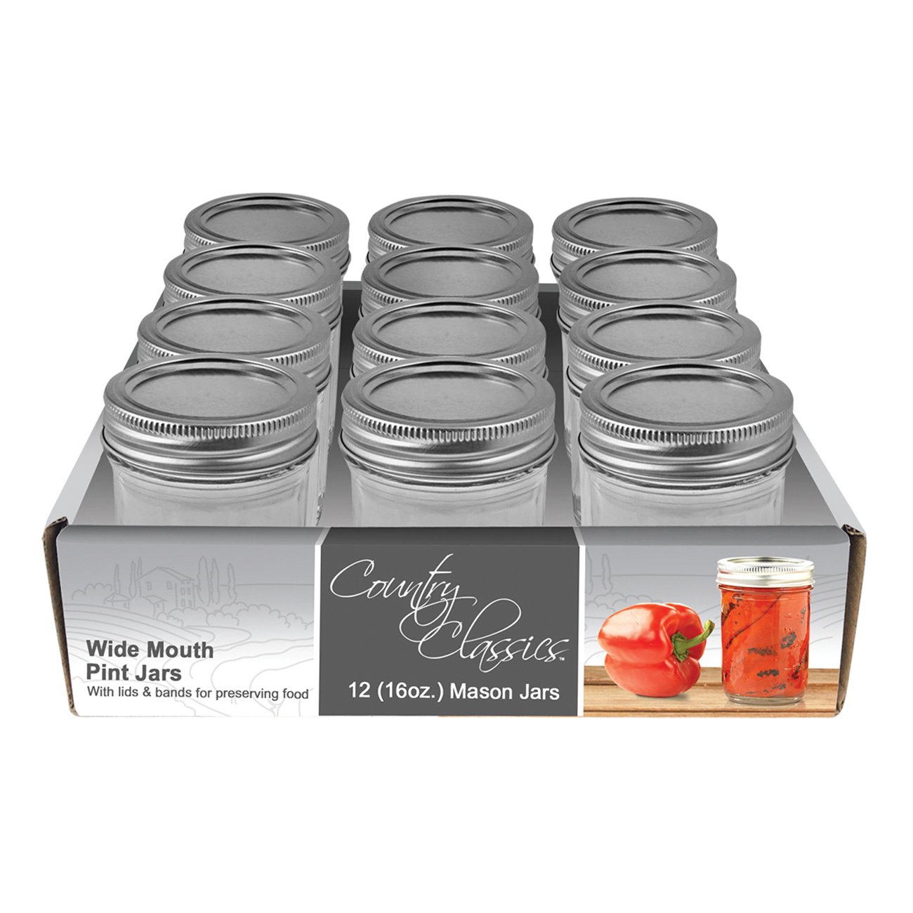 CCCJWM-116-12PK Canning Jar, 1 pt Capacity, Glass