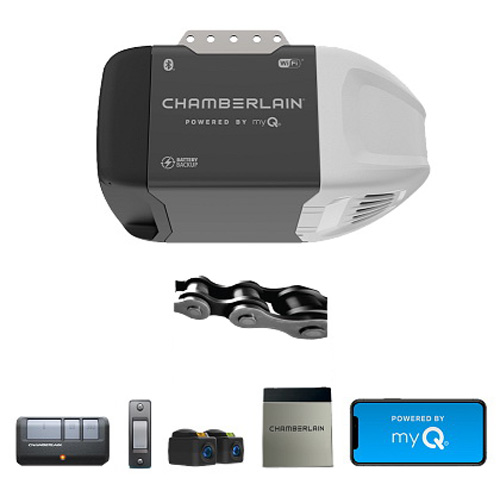 C2212T Garage Door Opener, Battery, Chain Drive, OS: myQ and Security+ 2.0, Gray