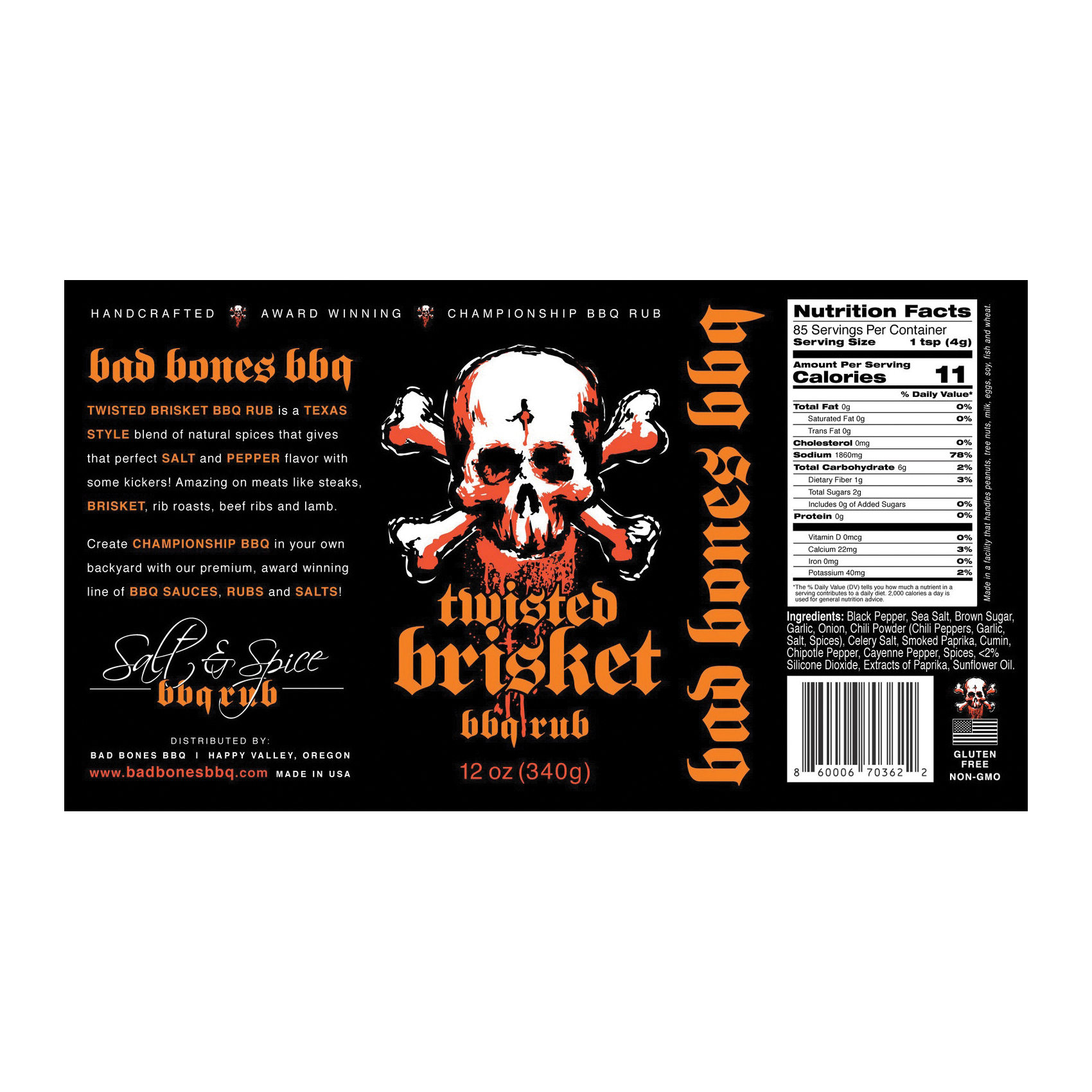 Bad Bones Bbq BRISKET Twisted Brisket BBQ Rub, Pepper, Salt - 2