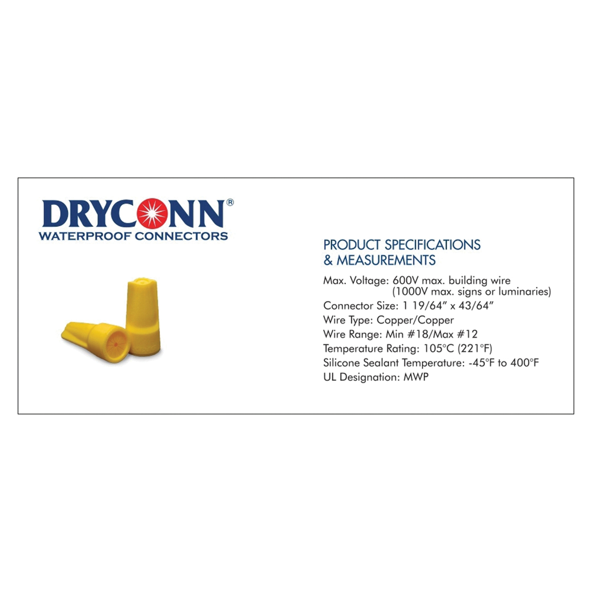 DRYCONN Wire Connector, King Innovation, Waterproof, Yellow, 10pk - 2