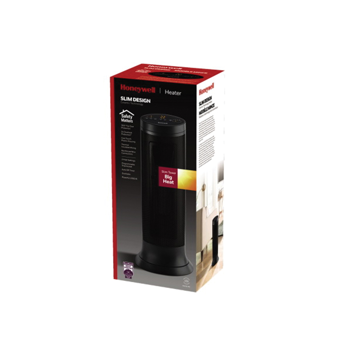Honeywell HCE317B Slim Ceramic Tower Heater, 120 V, 750, 1500 W, 2-Heat Setting, Black - 5