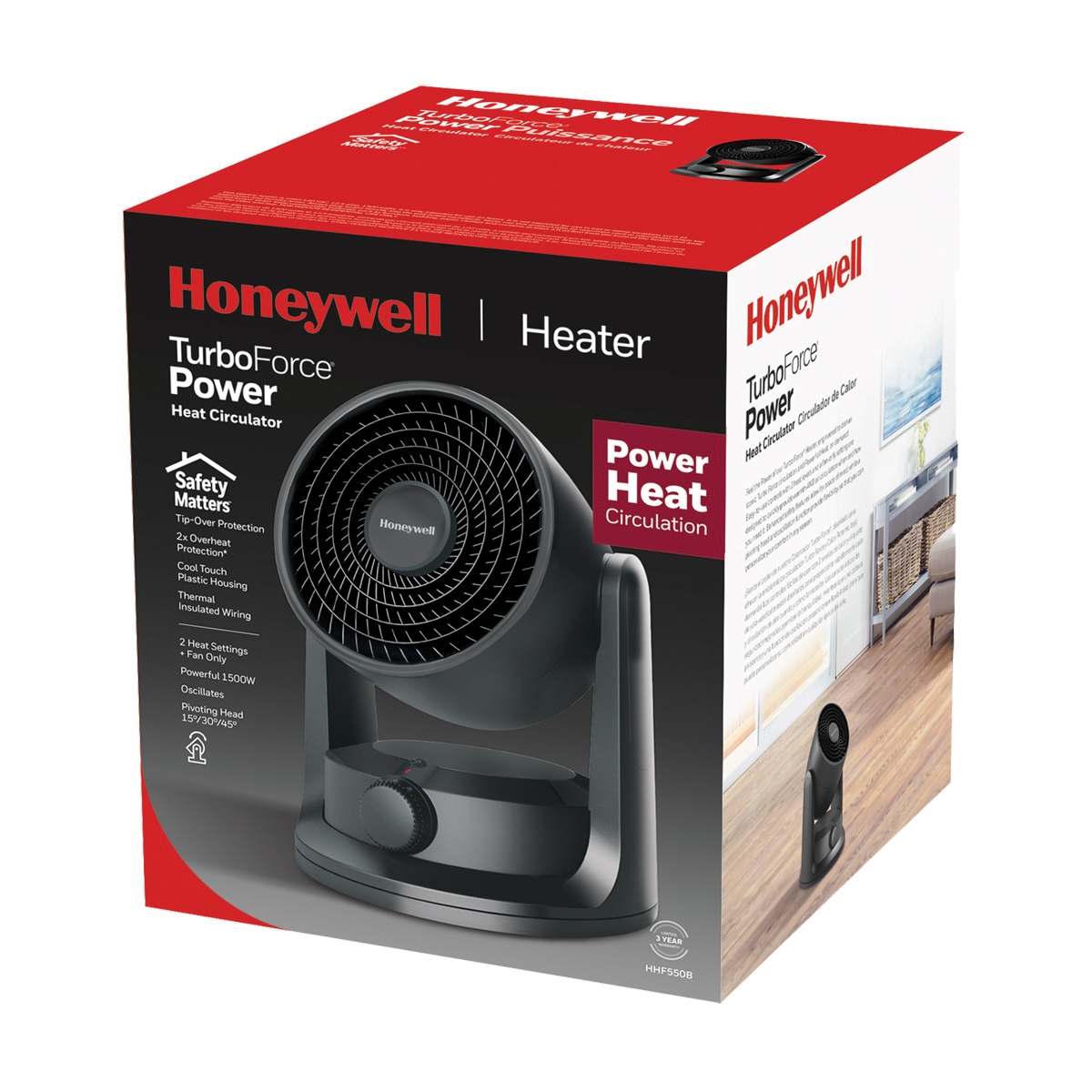Honeywell Turbo Force HHF550B Power Heat Circulator with Fan, 1500 W, 5118 Btu Heating, 3-Heating Stage, Black - 4