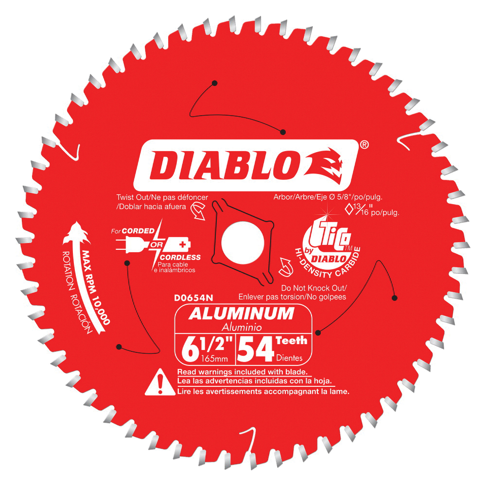 D0654NA Circular Saw Blade, 6-1/2 in Dia, 5/8 in Arbor, 54-Teeth, Carbide Cutting Edge