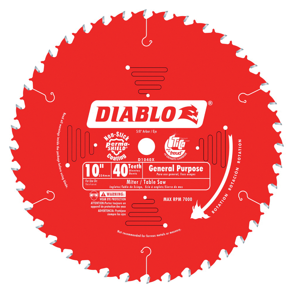 D1040UX General-Purpose Saw Blade, 10 in Dia, 40-Teeth, Applicable Materials: Plywood, Solid Wood
