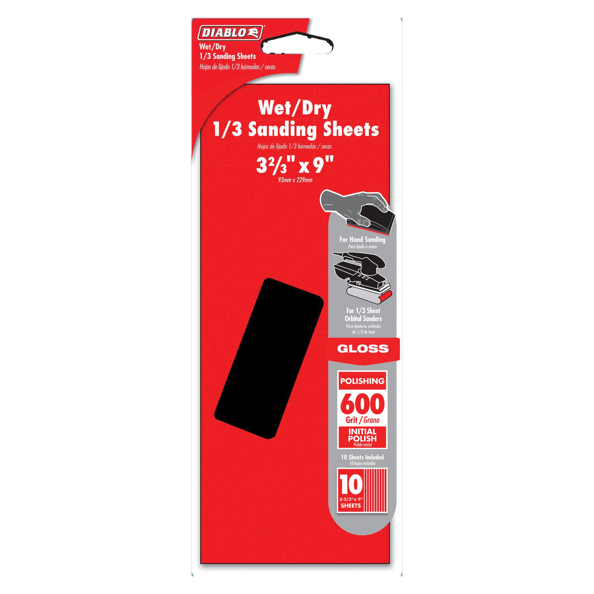 Diablo DCS323600S10W Sanding Sheet, 3-2/3 in W, 9 in L, 600 Grit, Polish, Silicone Carbide Abrasive - 2