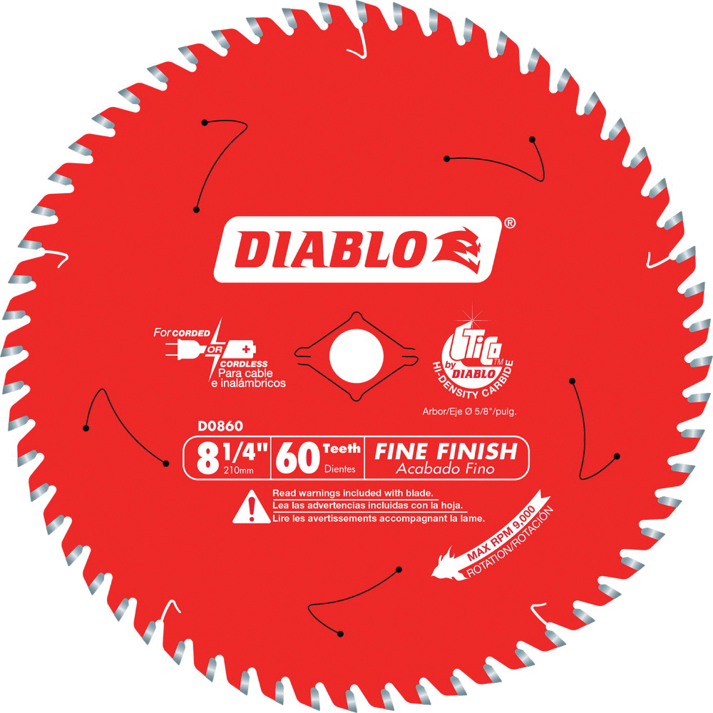 D0860X Saw Blade, 8-1/4 in Dia, 5/8 in Arbor, 60-Teeth, Carbide Cutting Edge
