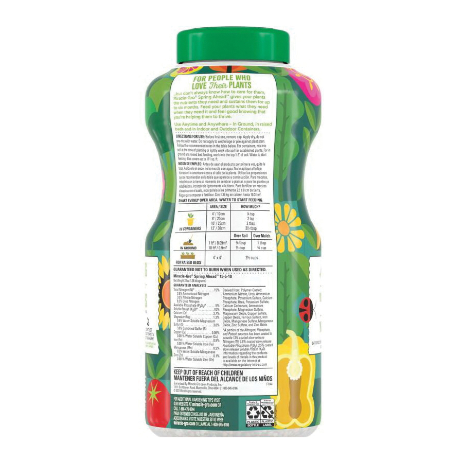 Miracle-Gro Spring Ahead 3009610 Plant Food, 3 lb Bottle, Solid, 15-5-10 N-P-K Ratio
